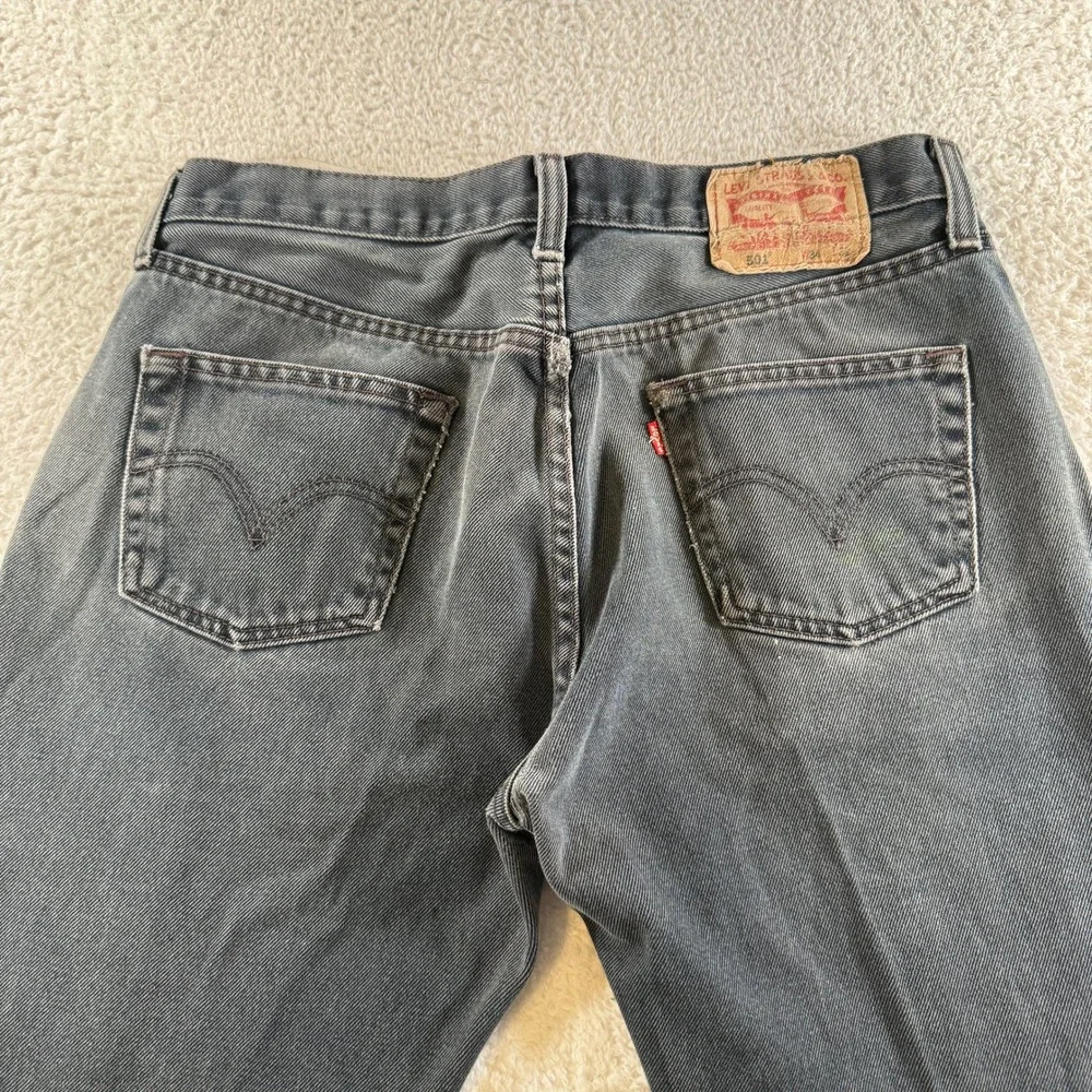 Y2K Levis 501 Jeans Mens 33x32 (tag 34x32) Black Button Fly‎ Straight Distressed